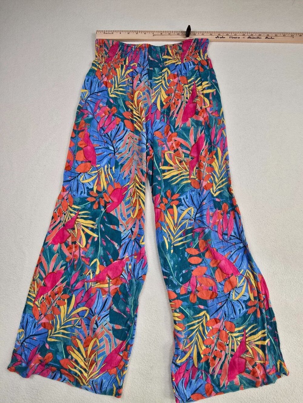 Kona Sol Small Tropical Floral Print Wide Leg Pants Elastic Smocked Waist - Picture 6 of 6